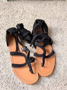 Prada Black Suede Wrap Lace Gladiator Sandals